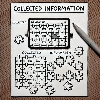 DALL·E 2024-09-03 11.04.42 - A simple diagram illustrating a scenario where collected information is insufficient. The diagram shows a small, incomplete puzzle with several missin